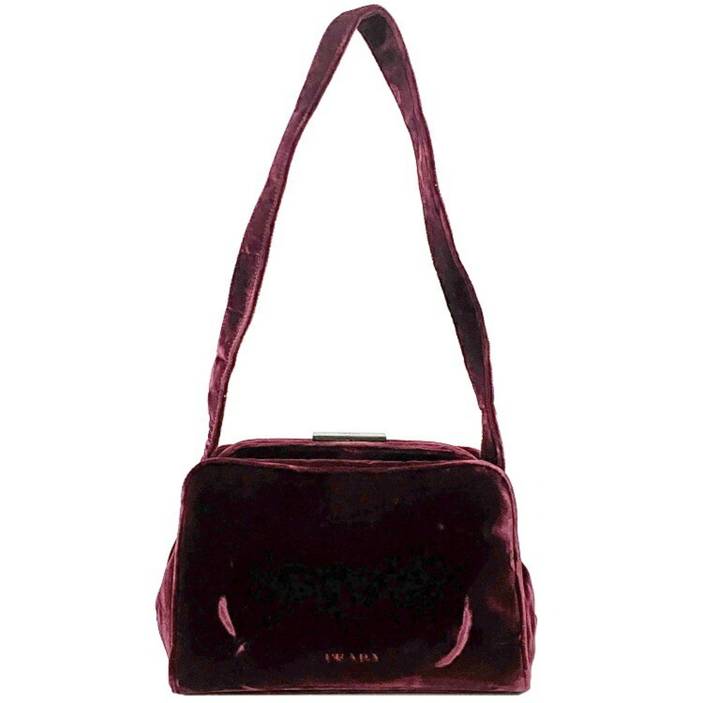 Prada Shoulder Bag Bordeaux Red Clasp Closure Velvet Red Handbag One Shoulder